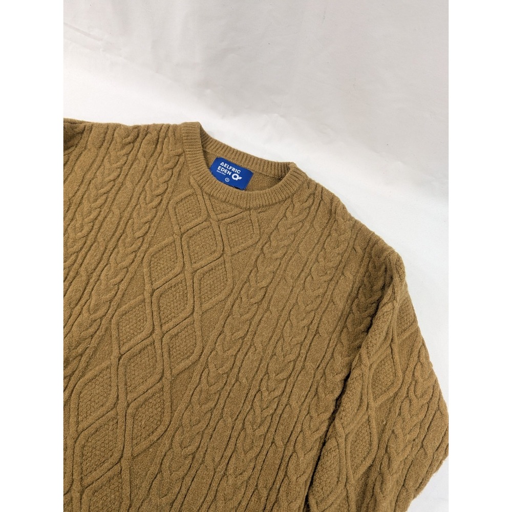 Aelfric Eden Sweater Pullover Fisherman Cable Knit Chunky Shag Carpet Green Smal